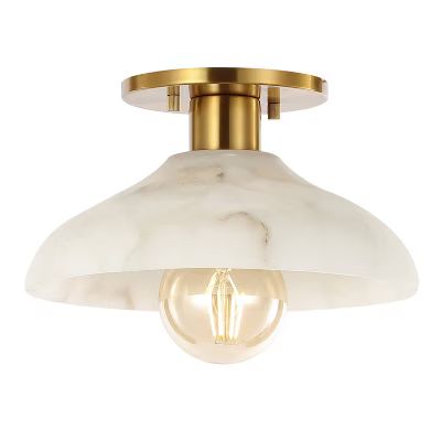 JONATHAN Y Amara 10" 1-Light Mid-Century Classic Alabaster/Iron LED Semi Flush Mount | Target