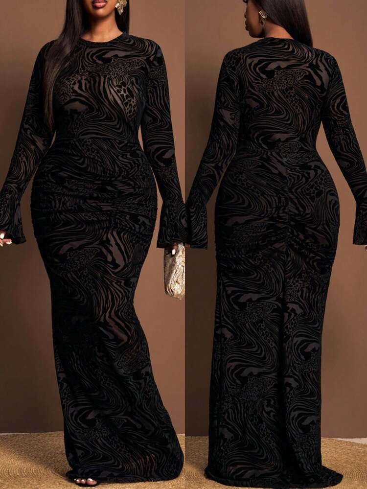 Black Sheer Plus Size Maxi Dress | SHEIN