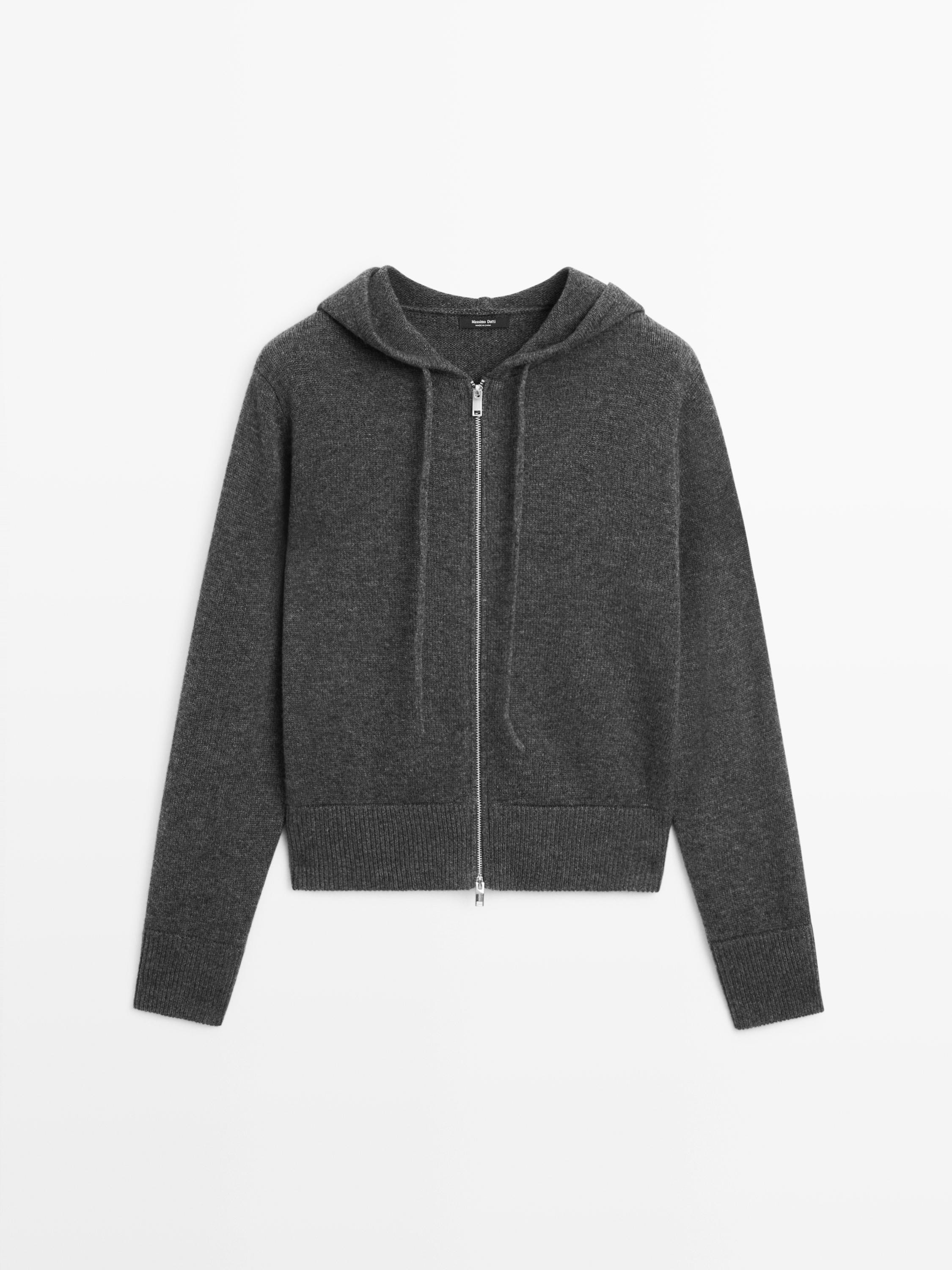 Wool blend zip-up cardigan with hood | Massimo Dutti US