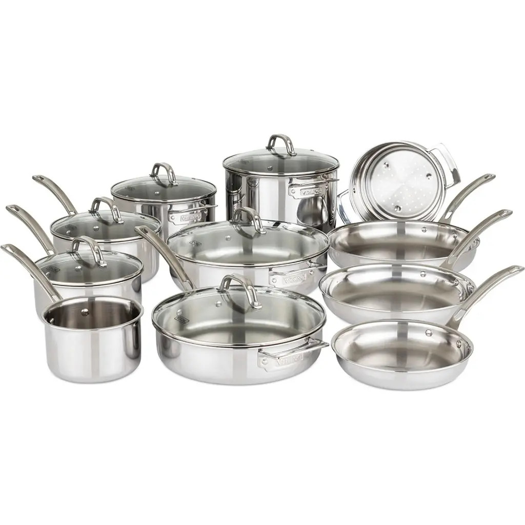 Viking 17-Piece 3-Ply Stainless Steel Cookware Set in Silver at Nordstrom | Nordstrom