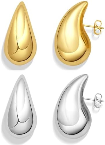 Teardrop Earring Set Dupes Lightweight Chunky Gold Hoop Earrings for Women, Hypoallergenic Earrin... | Amazon (US)