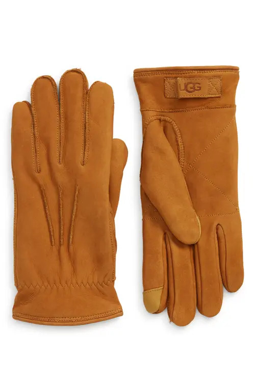 UGG(r) Three-Point Leather Tech Gloves in Chestnut at Nordstrom, Size Large | Nordstrom