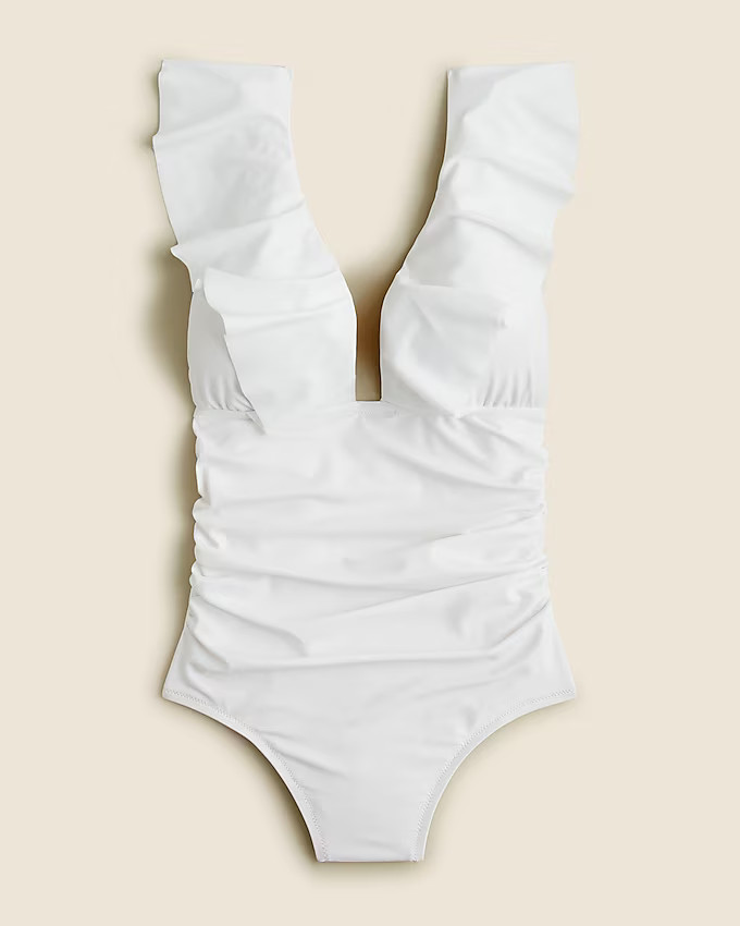 Ruffle V-neck ruched one-piece swimsuit | J. Crew US