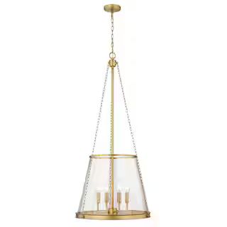 Prescott 18 in. 4-Light Empire Pendant Rubbed Brass with Clear Glass Shade | The Home Depot