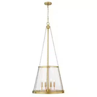Prescott 18 in. 4-Light Empire Pendant Rubbed Brass with Clear Glass Shade | The Home Depot