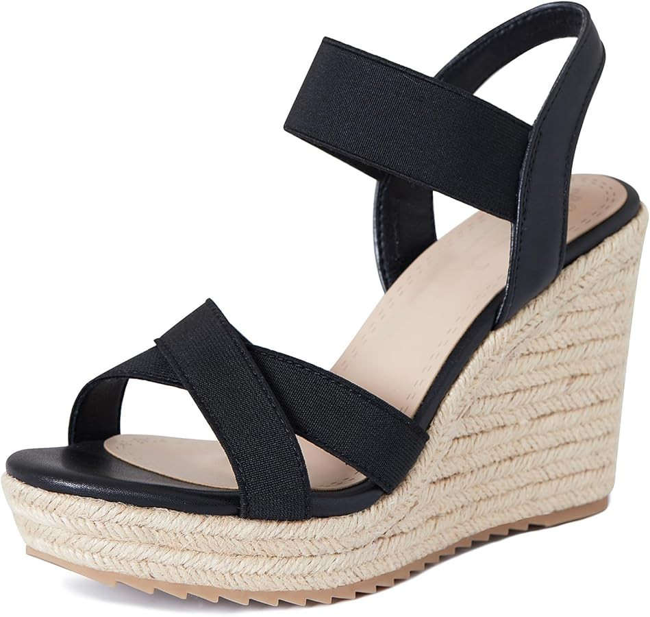 mikarka Women's Open Toe Espadrilles Wedge Sandal Slip On Elastic Ankle Strap Platform Sandals Dr... | Amazon (US)