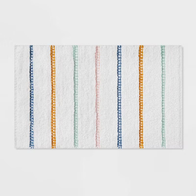 Striped Kids' Bath Rug White/Blue - Pillowfort™: Cotton Woven Bath Mat, Kids Bathroom Decor, 1'... | Target