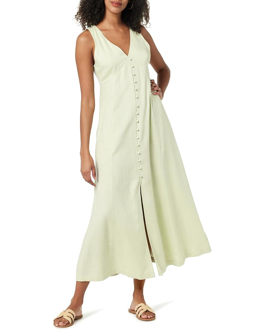 The Drop Women's Blanca Linen Button-Front V-Neck Maxi Dress | Amazon (US)