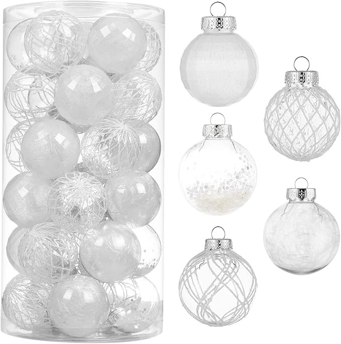 30ct Christmas Ball Ornaments-60mm/2.36" Shatterproof Clear Plastic Xmas Balls Baubles Set with S... | Amazon (US)