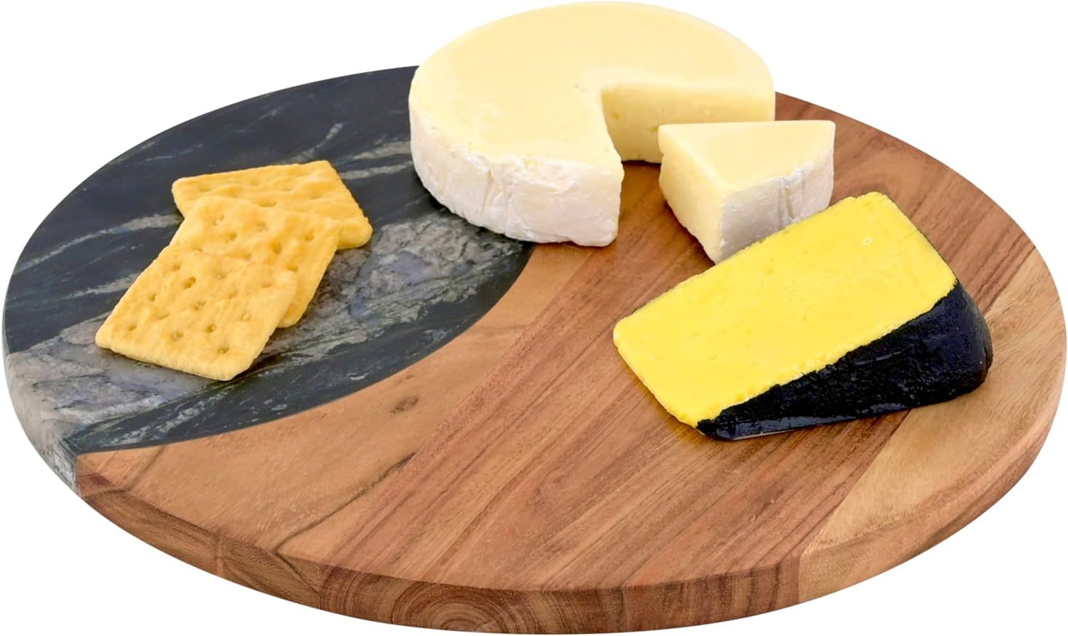 Cruiser’s Caché | 12" Round Cheese Board, Wood and Black Marble | Charcuterie Board | House Wa... | Amazon (US)