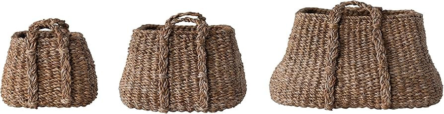 Creative Co-Op Brown Natural Seagrass Handles (Set of 3 Sizes) Baskets | Amazon (US)