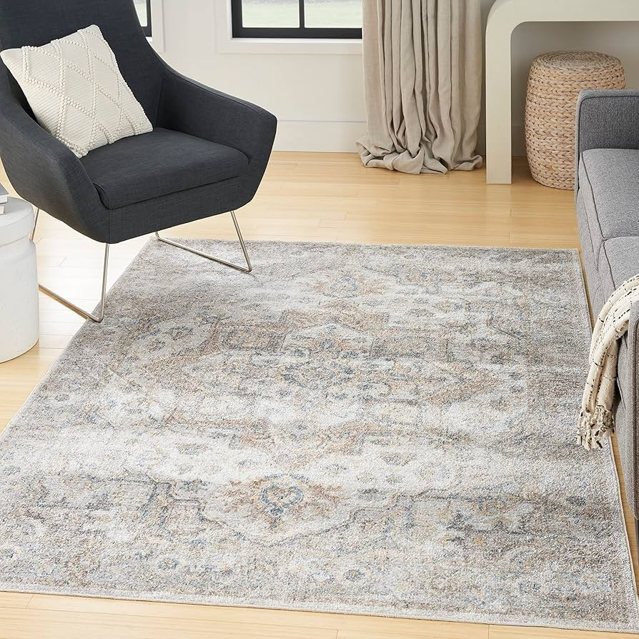 Nourison Astra Machine Washable Persian Silver Grey 6'7" x 9' Area Rug, Easy-Cleaning, Non Sheddi... | Amazon (US)