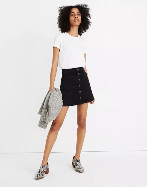 Stretch Denim A-Line Mini Skirt in Black Frost: Patch Pocket Edition | Madewell