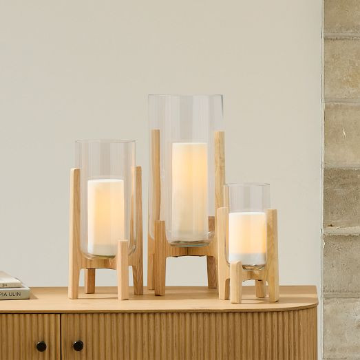 Marti Mid-Century Glass & Wood Lanterns | West Elm (US)