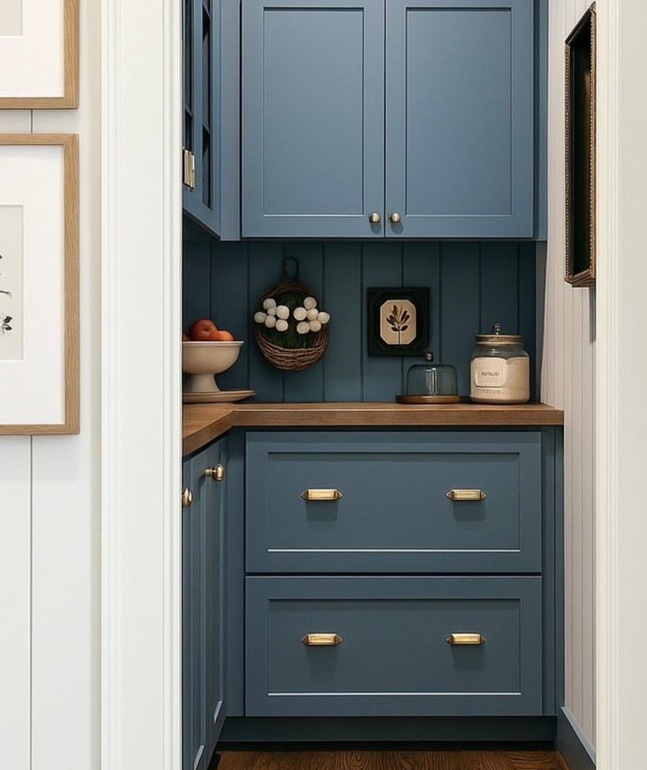 Butcher block countertop in Wal in pantry @loweshomeimprovement #lowespartner #ad