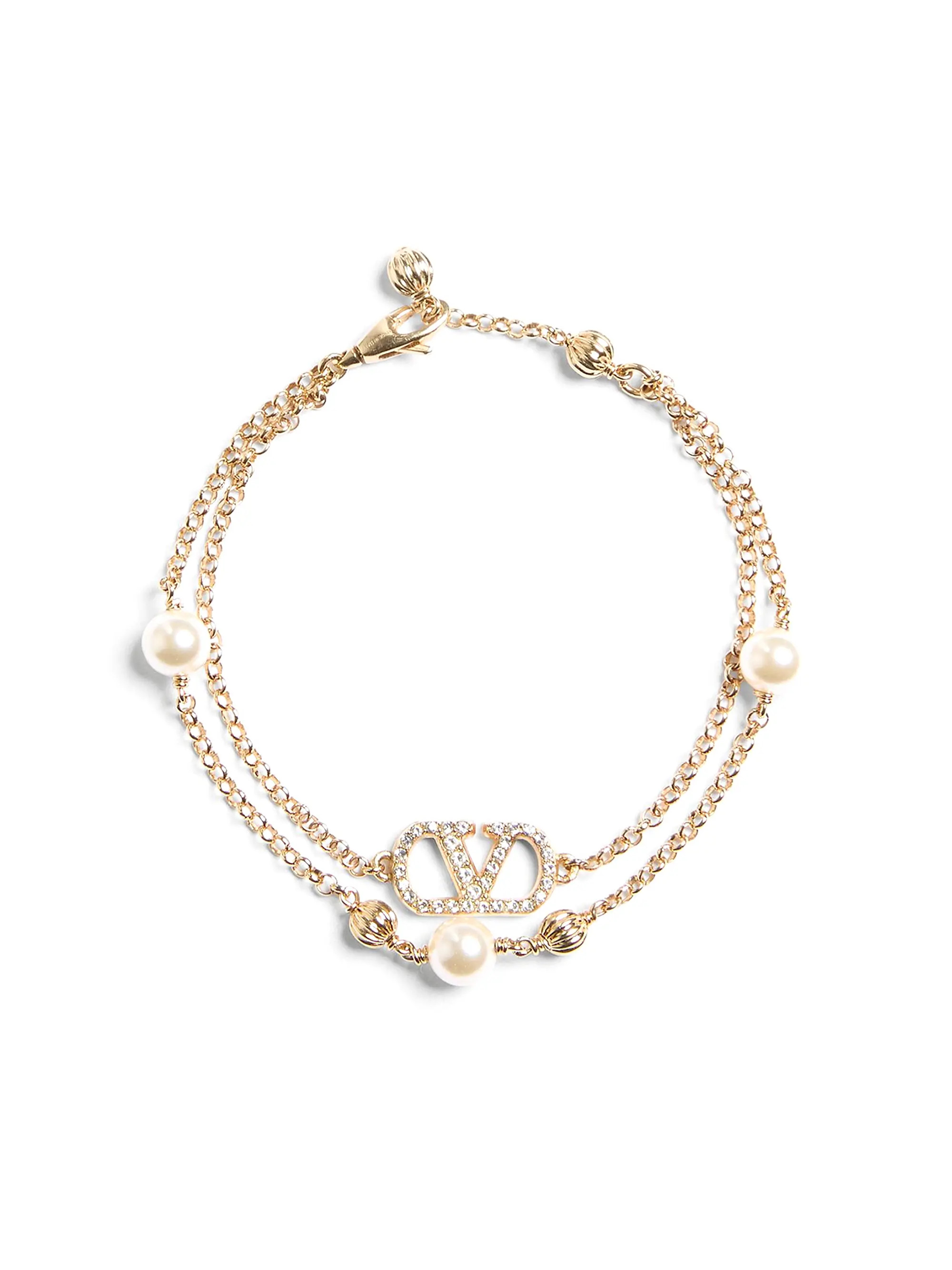 Valentino Garavani VLogo Signature Bracelet in Metal, Pearls and Swarovski® Crystals | Saks Fift... | Saks Fifth Avenue