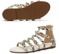 katliu Women's Gladiator Sandal Flat Strap Sandals Two Ankle Buckle | Amazon (US)