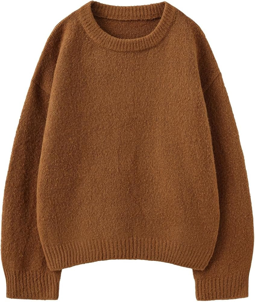 Women's Long Sleeve Crew Neck Loose Mohair Sweater Fuzzy Cozy Oversized Knitted Pullover | Amazon (US)