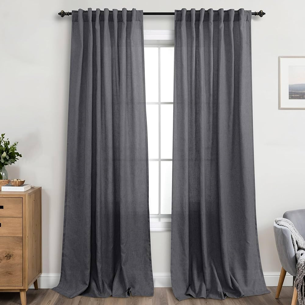 KOUFALL Dark Grey Curtains 108 Inches Long for Living Room 2 Panels Set Linen Hidden Tab Rod Pock... | Amazon (US)