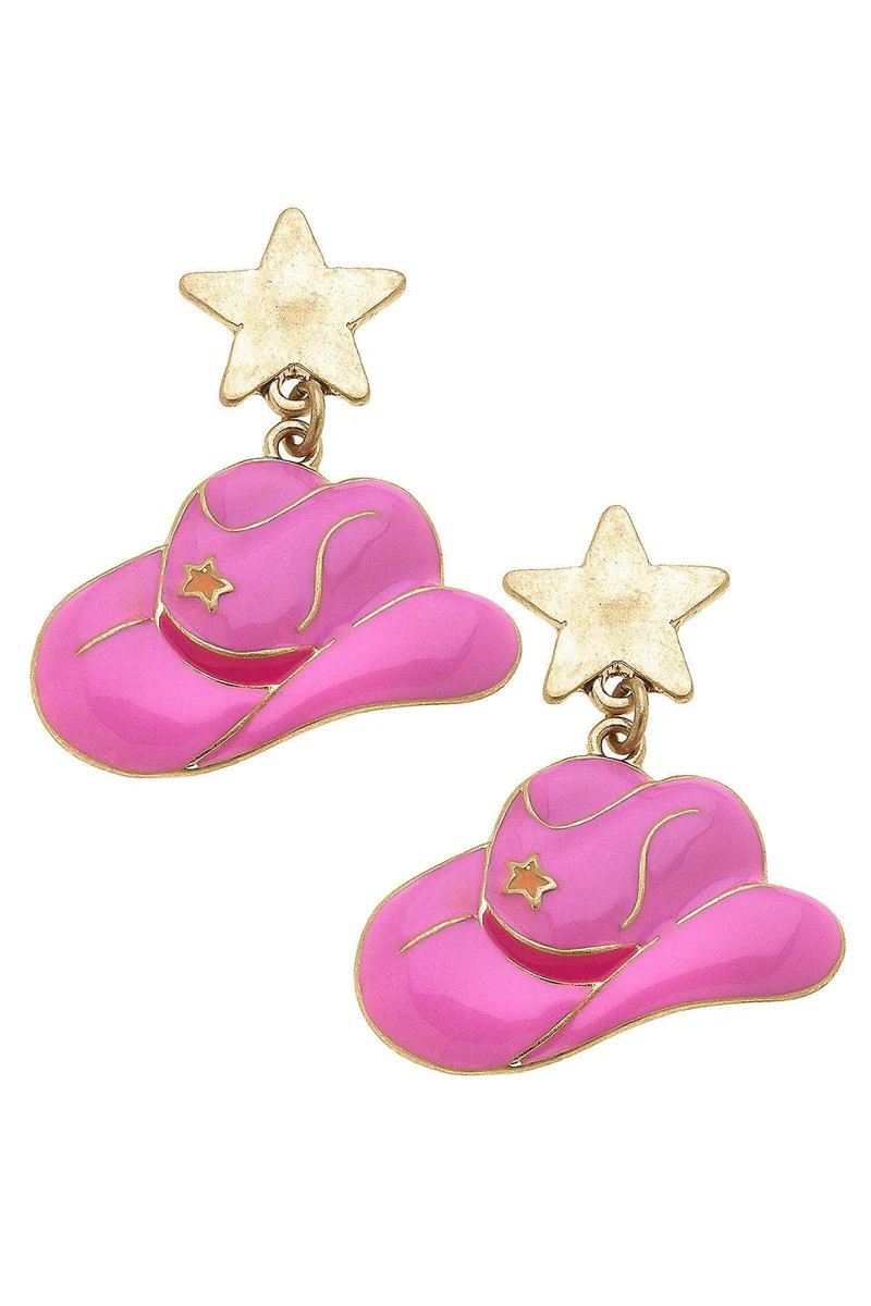 Rodeo Star Cowboy Hat Enamel Earrings | CANVAS
