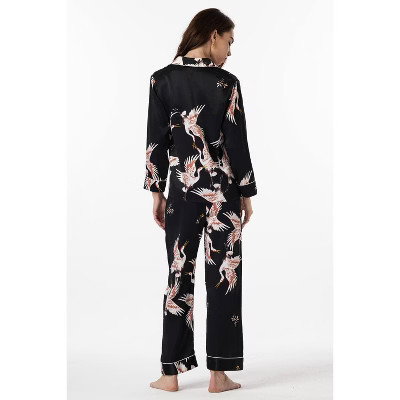 SilkSilky Women's Printed Classic Binding Trim Womens Pajama Set, Medium, Black | Target