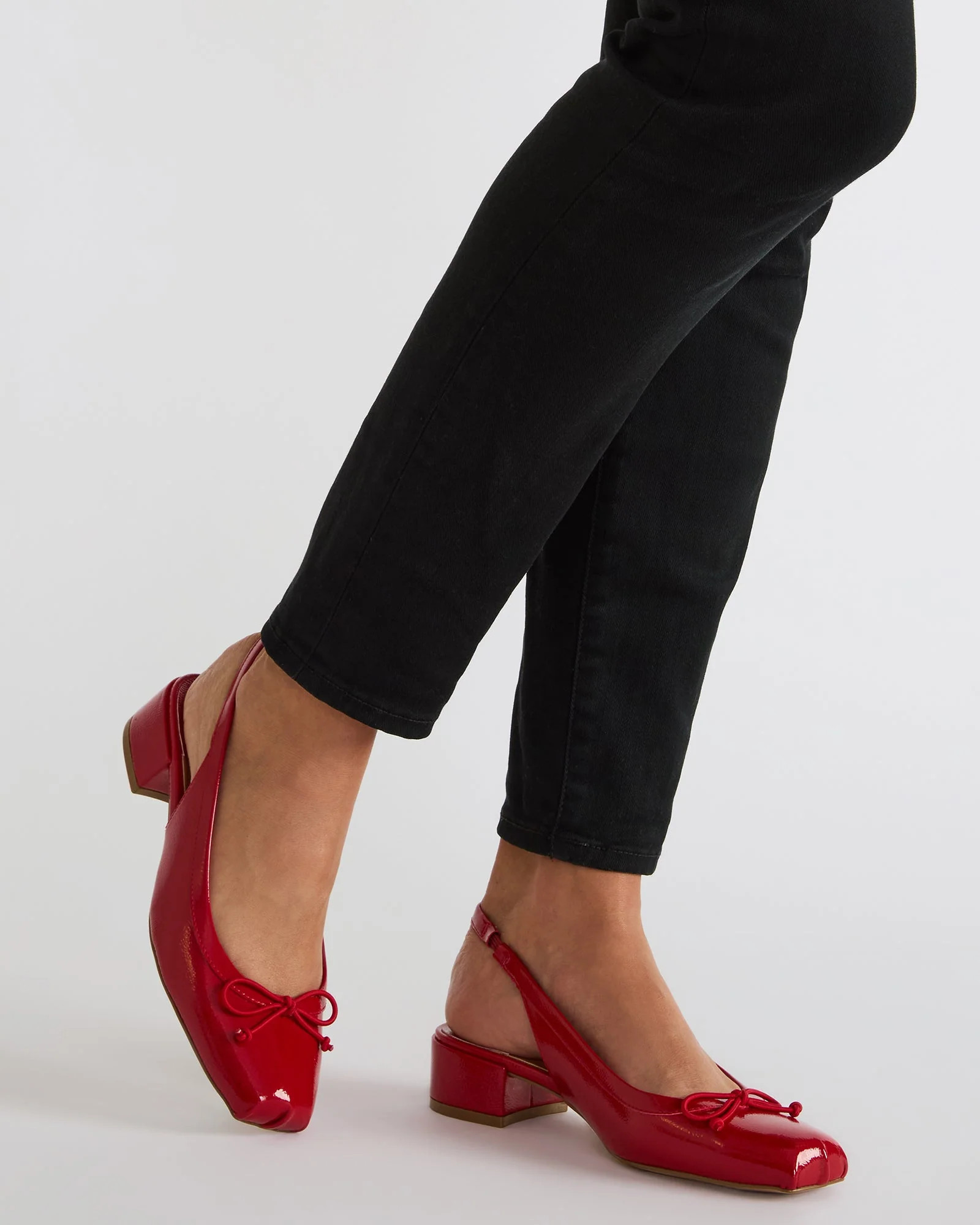 LOVED Red Crinkle Patent Square-Toe Slingback Ballet Women's Heel | Steve Madden (US)