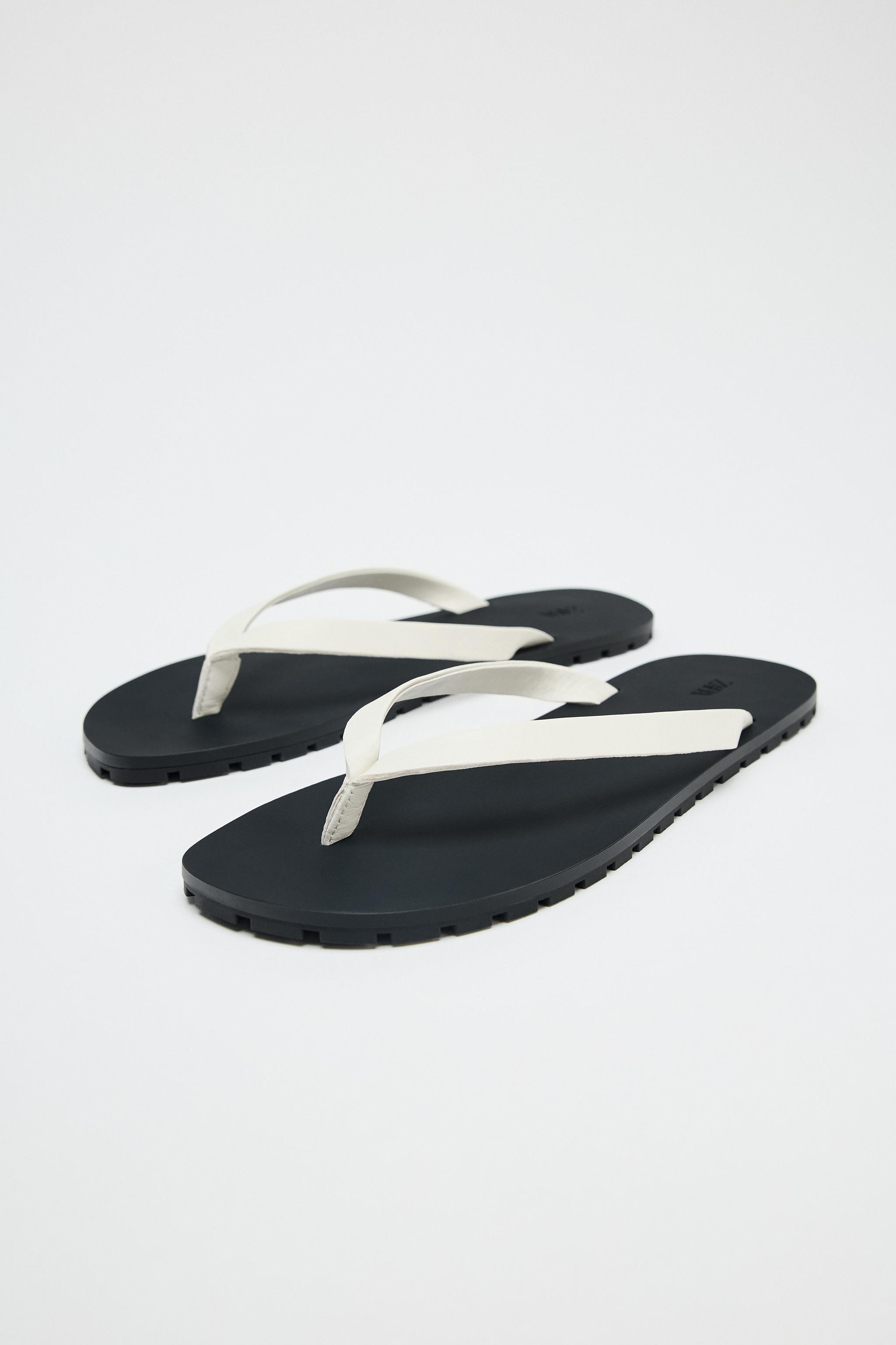 LEATHER SANDALS WITH RUBBER SOLE | Zara US