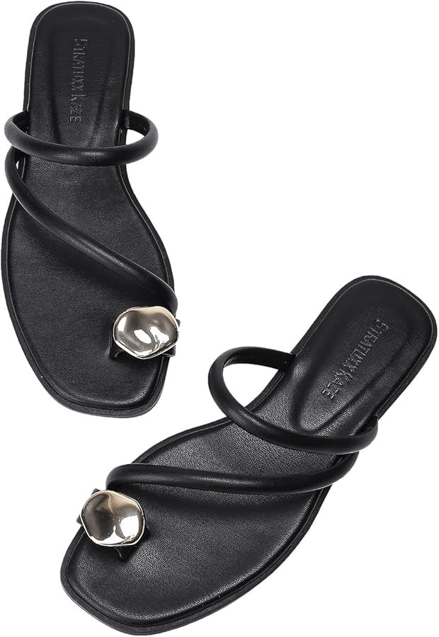 Women's Toe Ring Thong Sandals Open Toe Slide Flat Sandals Casual Summer Flip Flop Flat Sandals | Amazon (US)