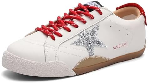 Fashion Star Sneakers for Women,Breathable and Non-Slip Cowhide Suede Casual Shoes,Lace-Up Low To... | Amazon (US)