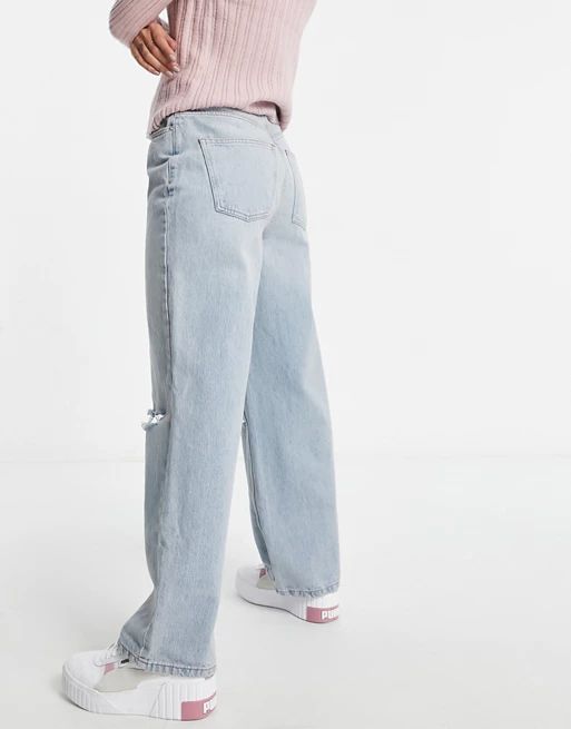 ASOS DESIGN Hourglass high rise 'relaxed' dad jeans with rips in lightwash | ASOS (Global)