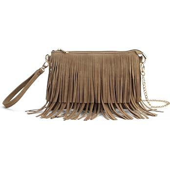 HOXIS Fringe Cross Body Bag Womens Small Shoulder Bag Top Zip Wristlet | Amazon (US)