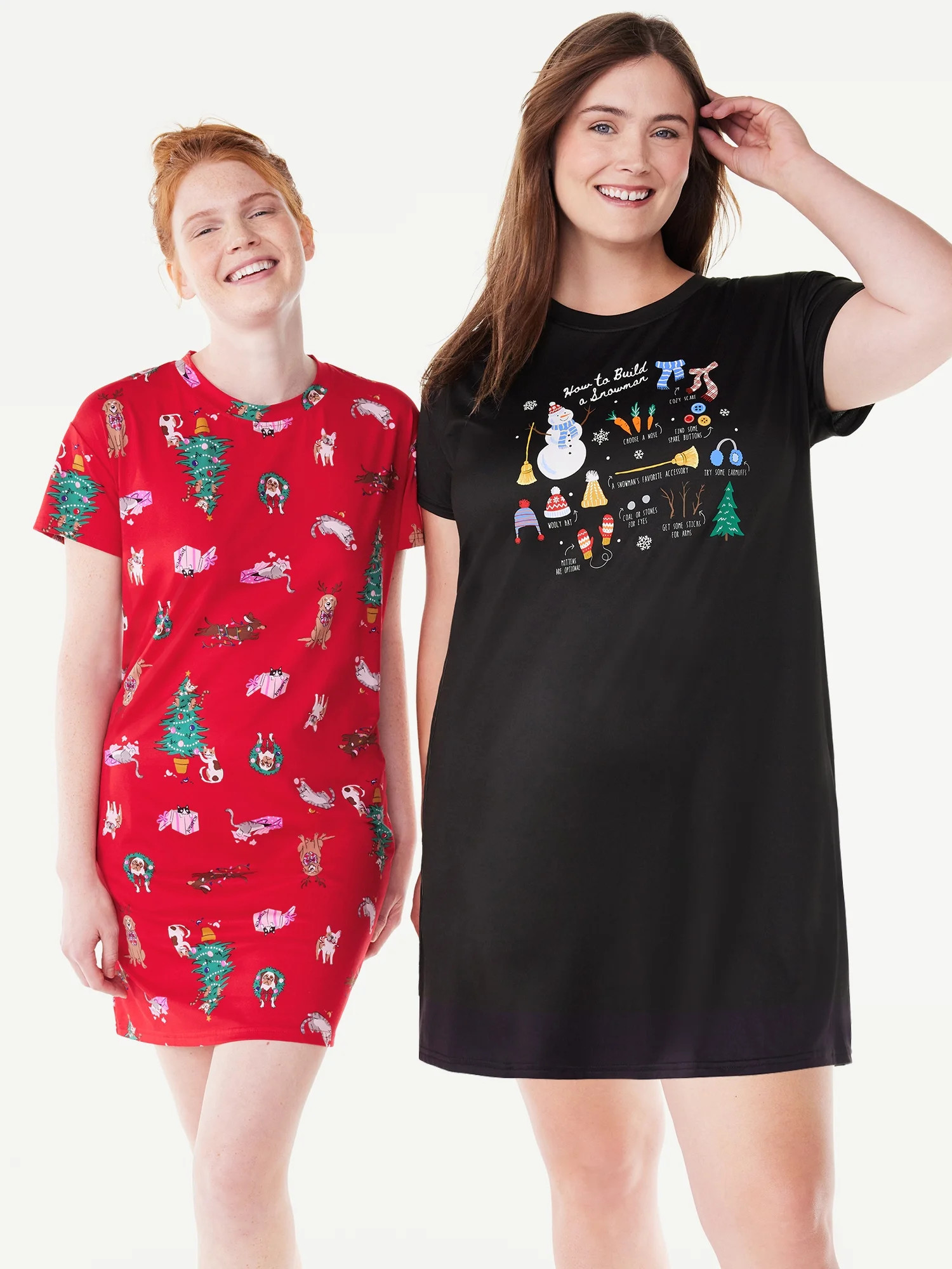 Joyspun Women’s Short Sleeve Sleep Shirt, 2-pack, Sizes S/M to 2X/3X | Walmart (US)