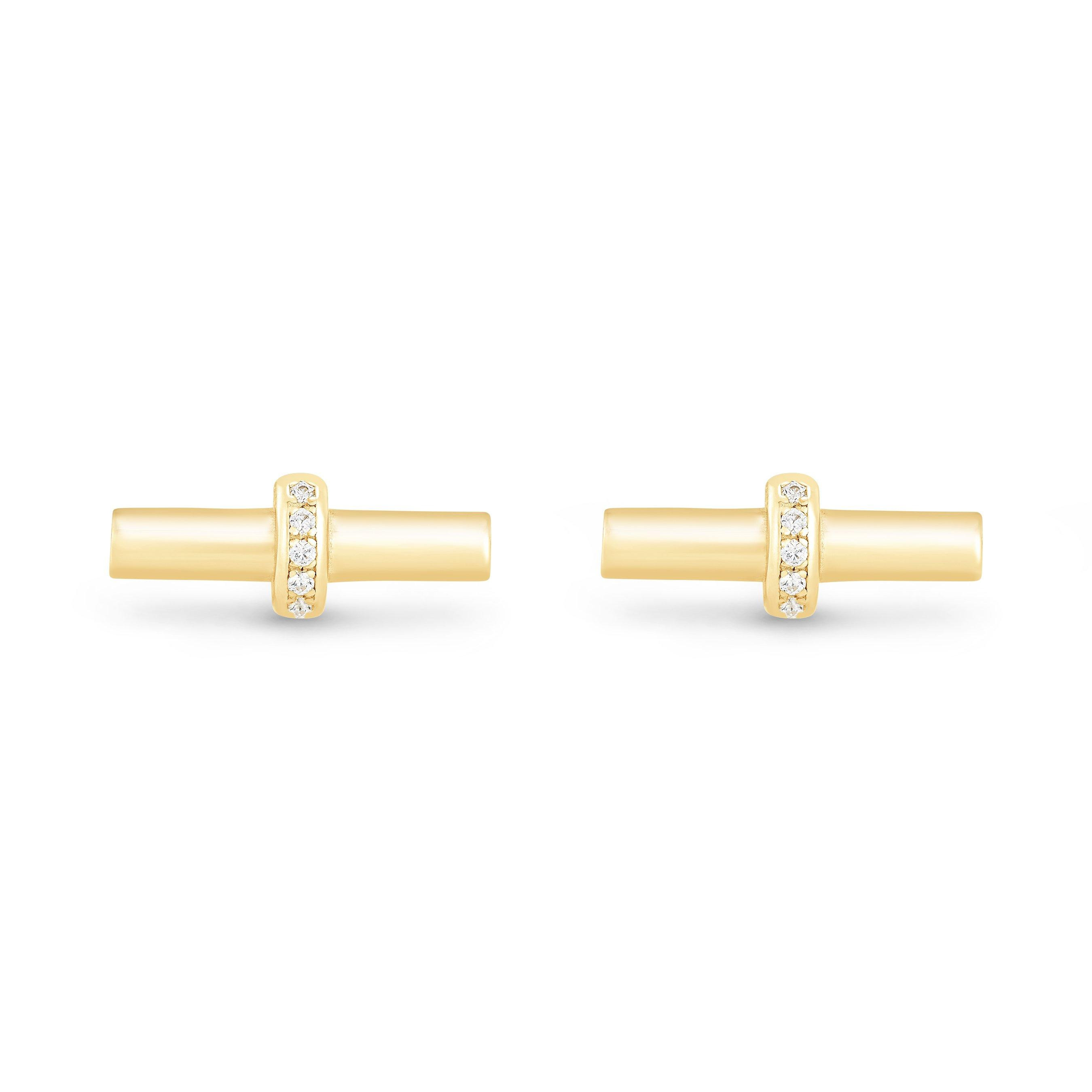 Beaverbrooks Yellow Gold Plated Cubic Zirconia T-Bar Stud Earrings  | 0156967 | Beaverbrooks | Beaverbrooks