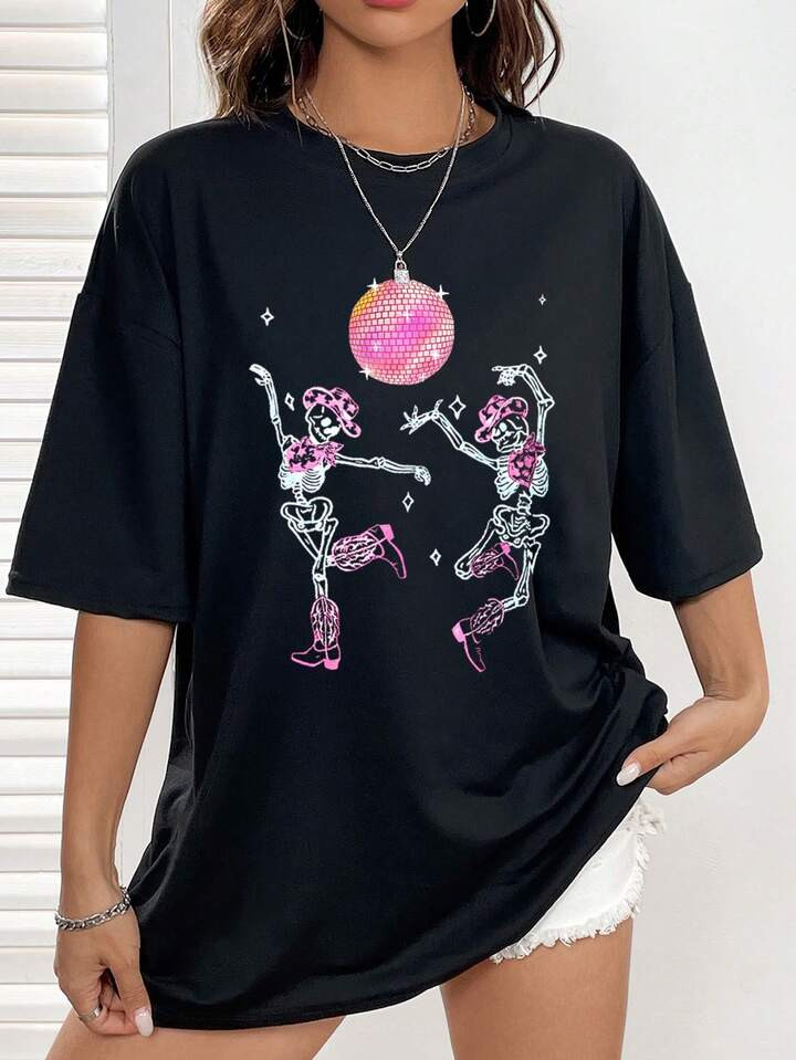 Halloween Skeleton Print Drop Shoulder Tee | SHEIN