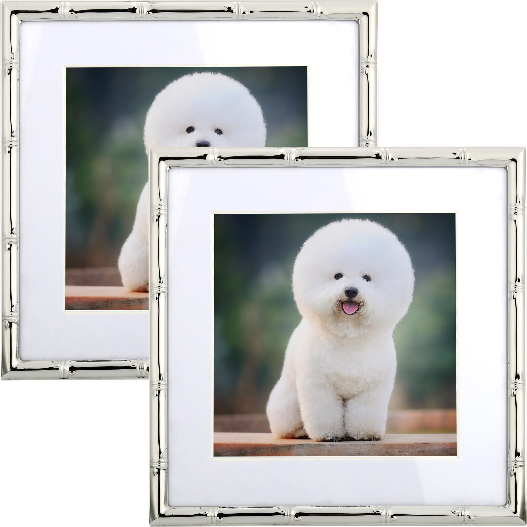6x6'' Bamboo Detail Sqaure Silver Metal Picture Frame With Mat for 4x4'' Set of 2, Narrow Silver ... | Amazon (US)