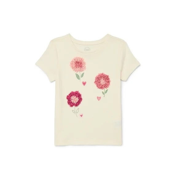 Wonder Nation Little Girls Short Sleeve Embellished Graphic Tee, Sizes 4-10 | Walmart (US)