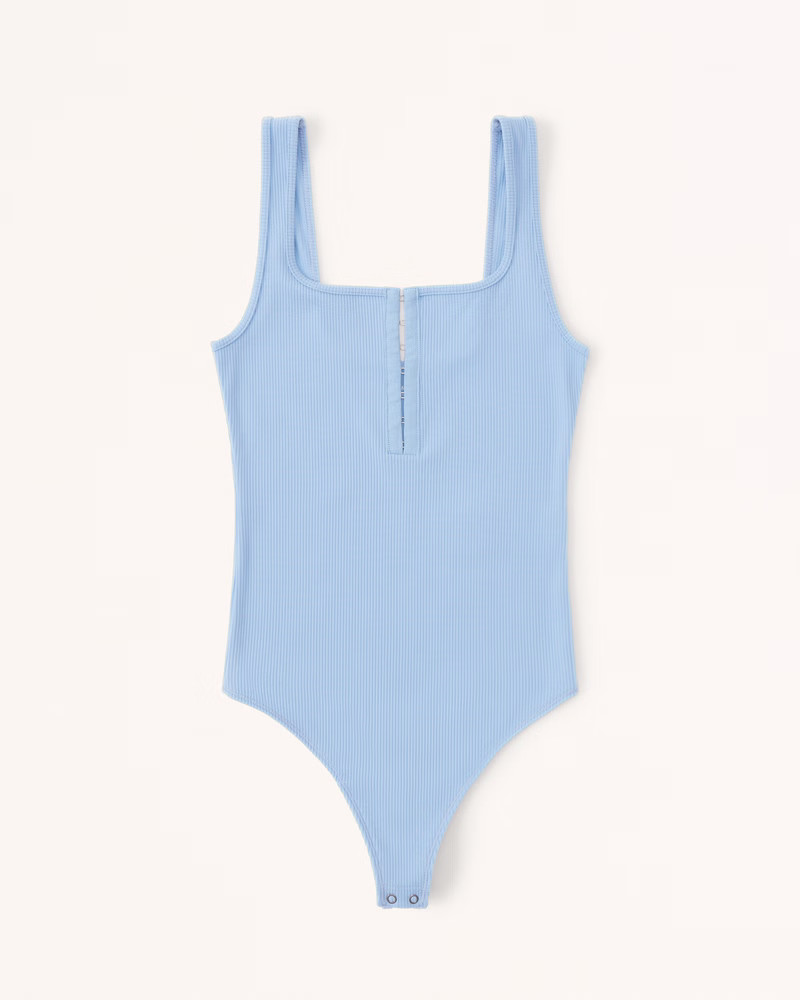 Seamless Rib Fabric Hook-and-Eye Henley Bodysuit | Abercrombie & Fitch (US)