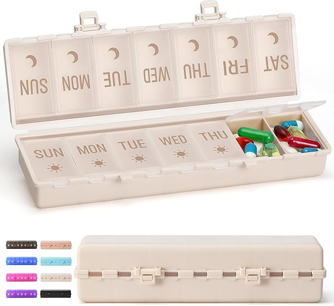[Foldable & Dual Protection] Weekly Pill Organizer 2 Times A Day with Etched Labels, AM PM 7 Day ... | Amazon (US)