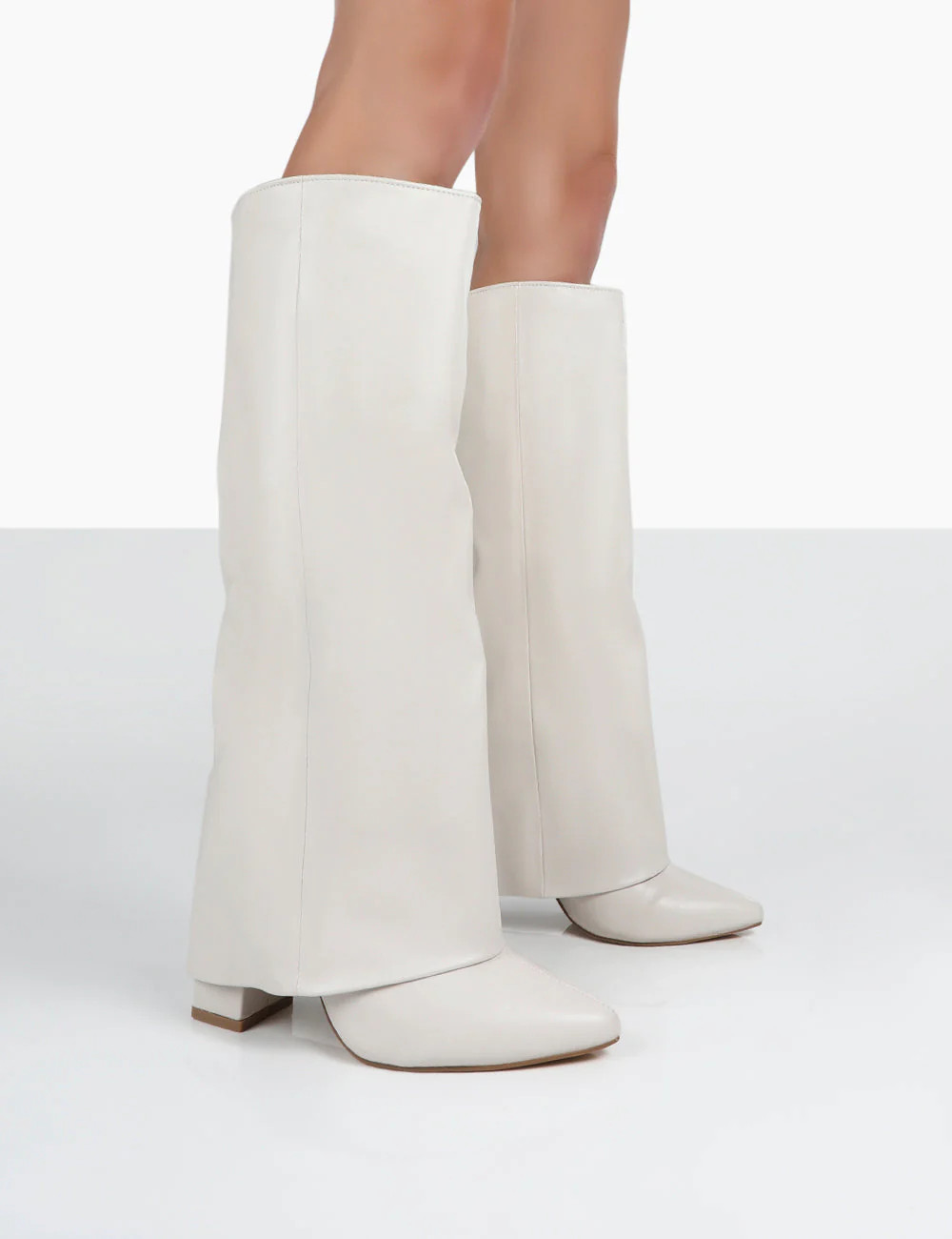 ZENDAYA ECRU POINTED TOE KNEE HIGH BOOTS | Public Desire (US & CA)