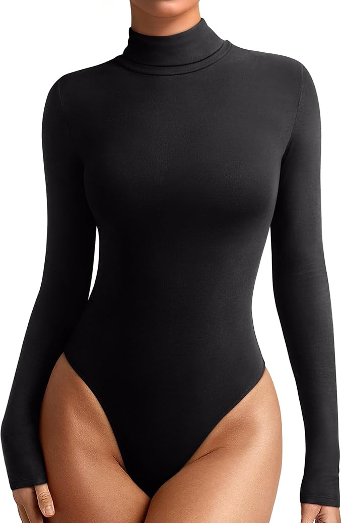 REORIA Womens Wool Blend Turtleneck Long Sleeve Basic Bodysuit Tops Fall Clothes | Amazon (US)