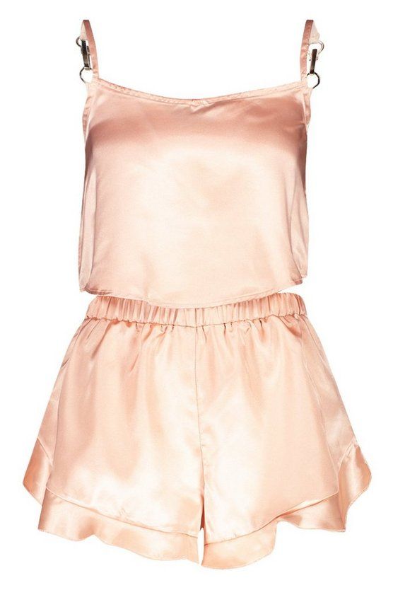 Satin Frill Hem Cami And Pajama Short Set | Boohoo.com (US & CA)