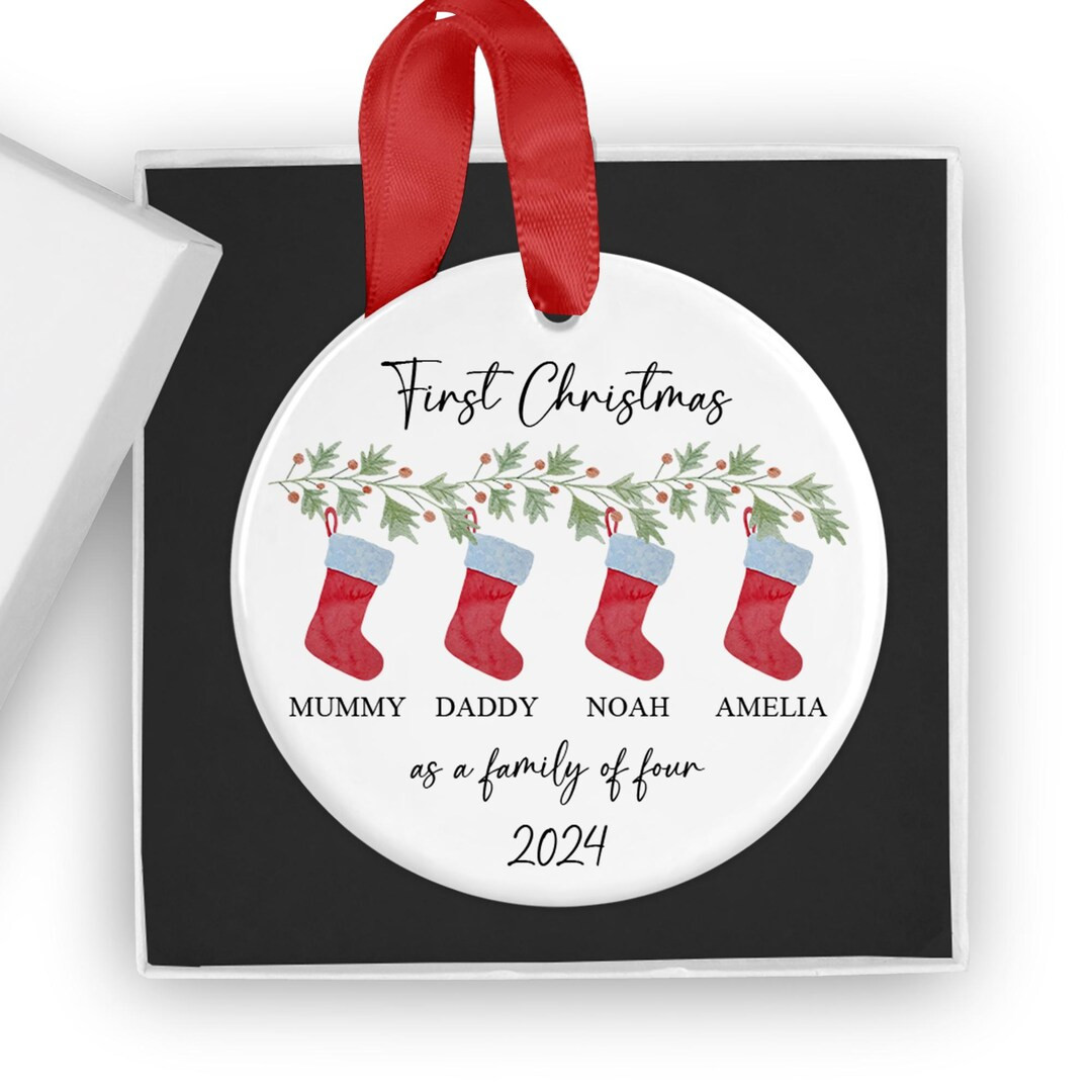 Personalised 2024 First Christmas as a Family of Four Bauble, Custom Family of 4 Xmas Ornament, N... | Etsy (US)