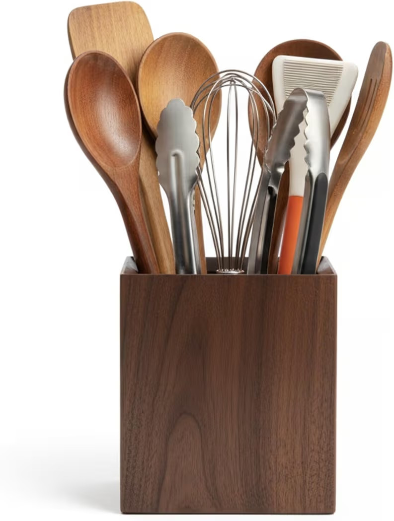 Walnut Utensil Holder for Kitchen Wood Utensil Crock Wood Utensil Holder | Amazon (US)