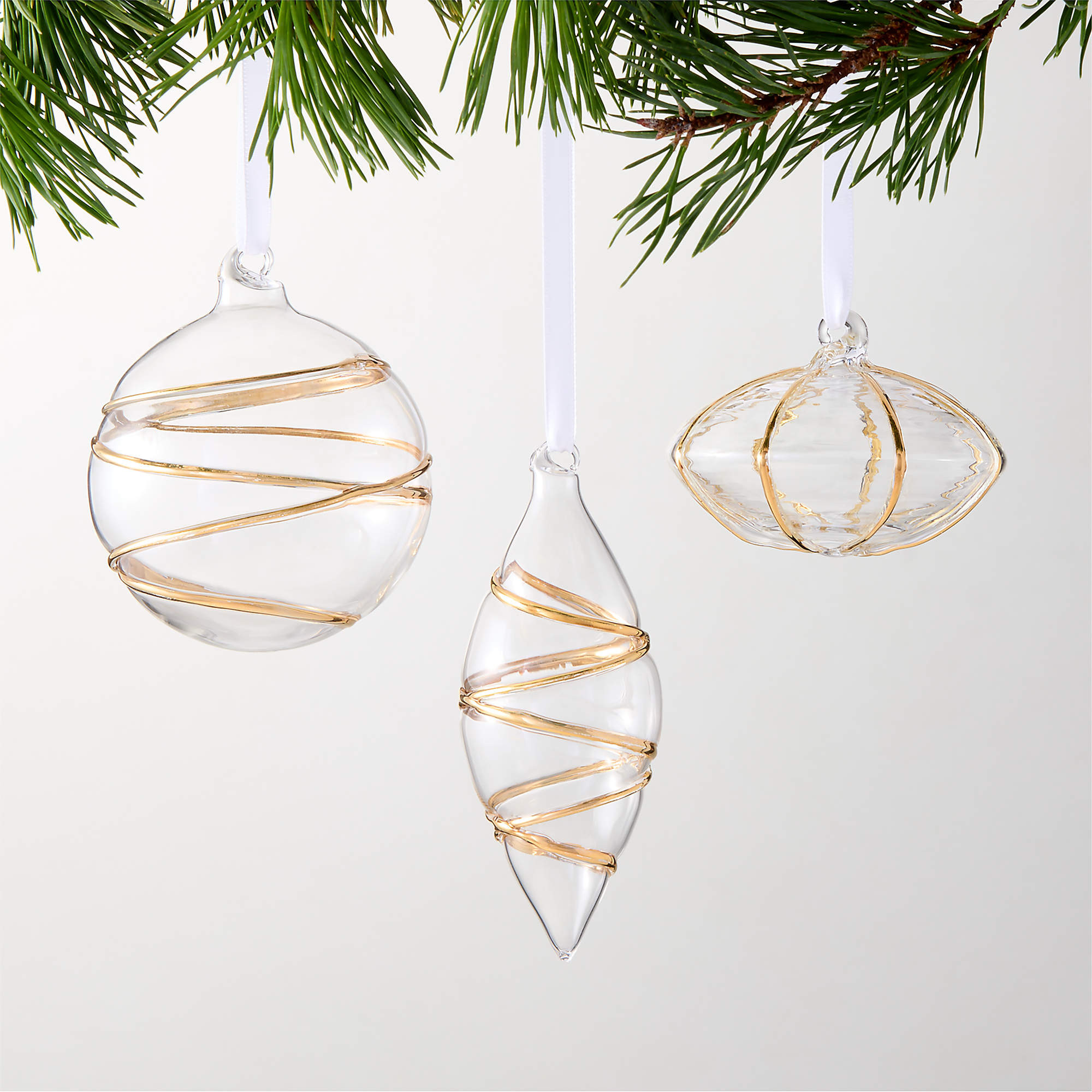 Salaria Gold and Glass Round Christmas Tree Ornaments Set of 2 + Reviews | CB2 | CB2