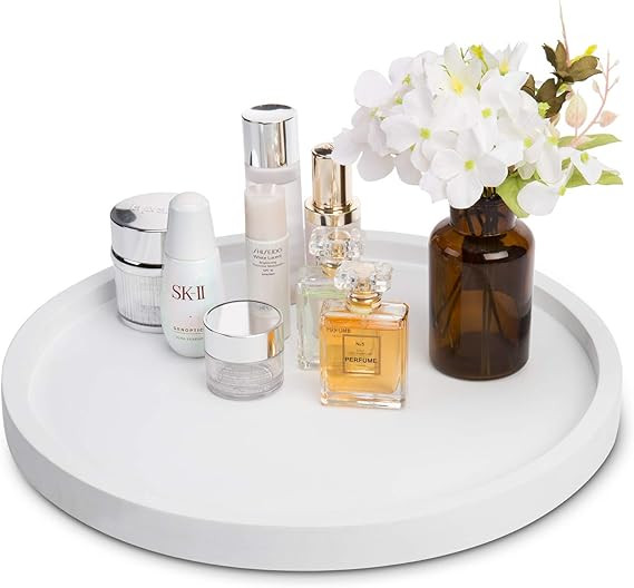 MyGift 16-inch White Round Concrete Vanity Tray for Jewelry, Toiletries and Candles | Amazon (US)