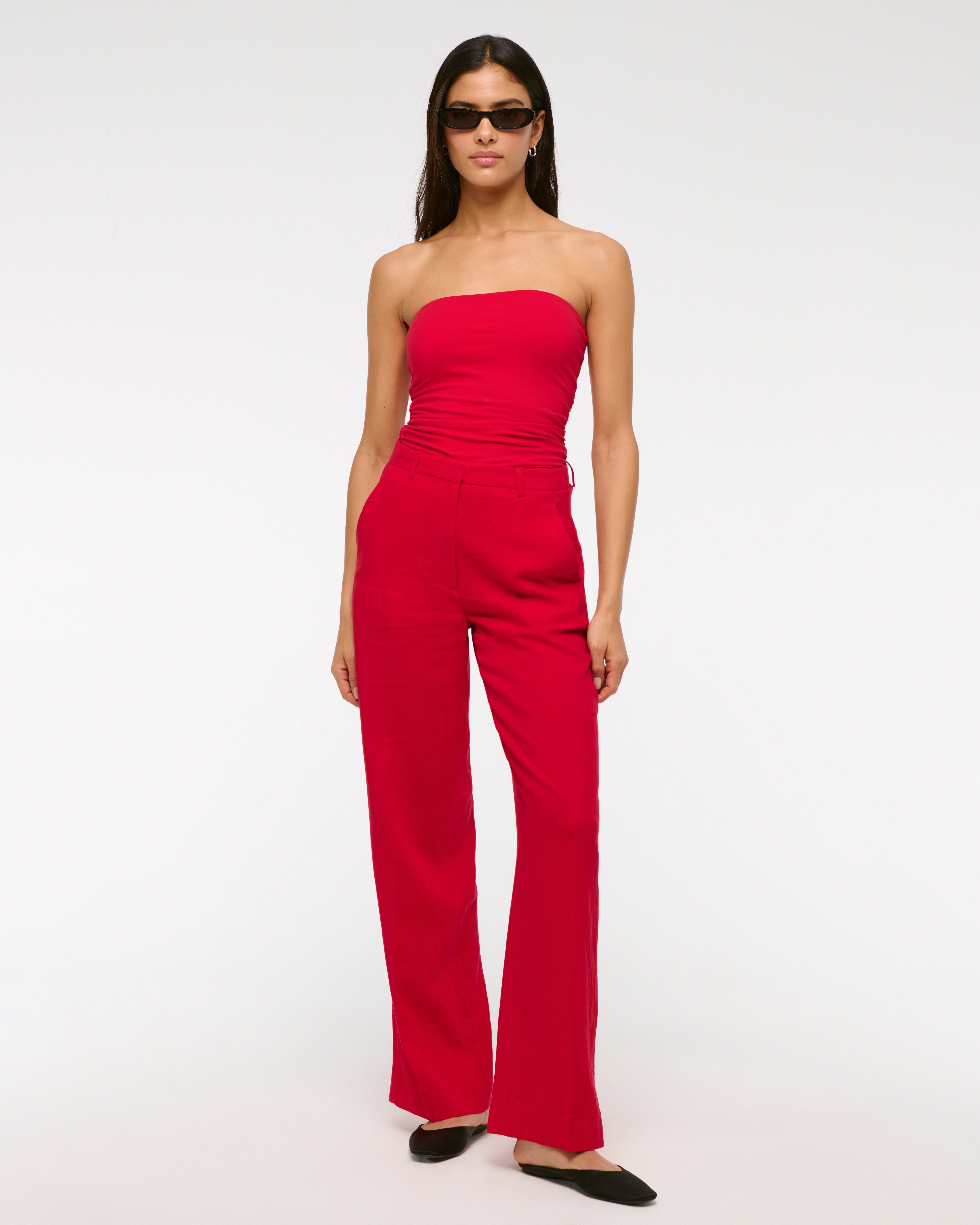 Tailored Linen-Blend Wide Leg Pant | Abercrombie & Fitch (US)