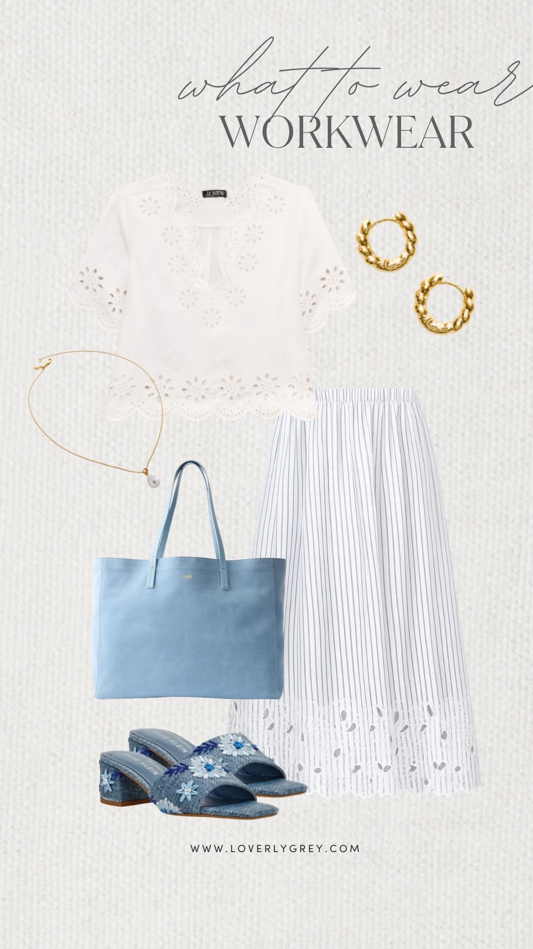 Loverly Grey, what to wear for spring workwear! This eyelet top paired with a flowy striped skirt is such a pretty and put together combination! Style it with gold hoops, a structured tote, and a pair of low heels for a go-to work look! Loverly Grey, what to wear, spring workwear

#LTKWorkwear #LTKdayinmylife #LTKSeasonal