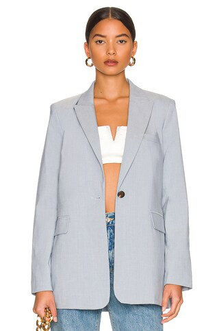 1. STATE Ruched Sleeve Double Breasted Blazer in Porcelain Blue from Revolve.com | Revolve Clothing (Global)