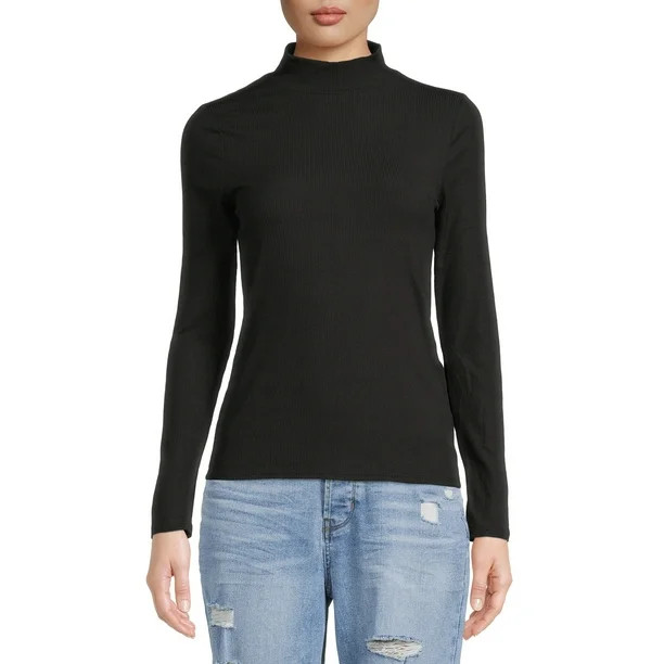 No Boundaries Juniors' Mock Neck Top with Long Sleeves | Walmart (US)