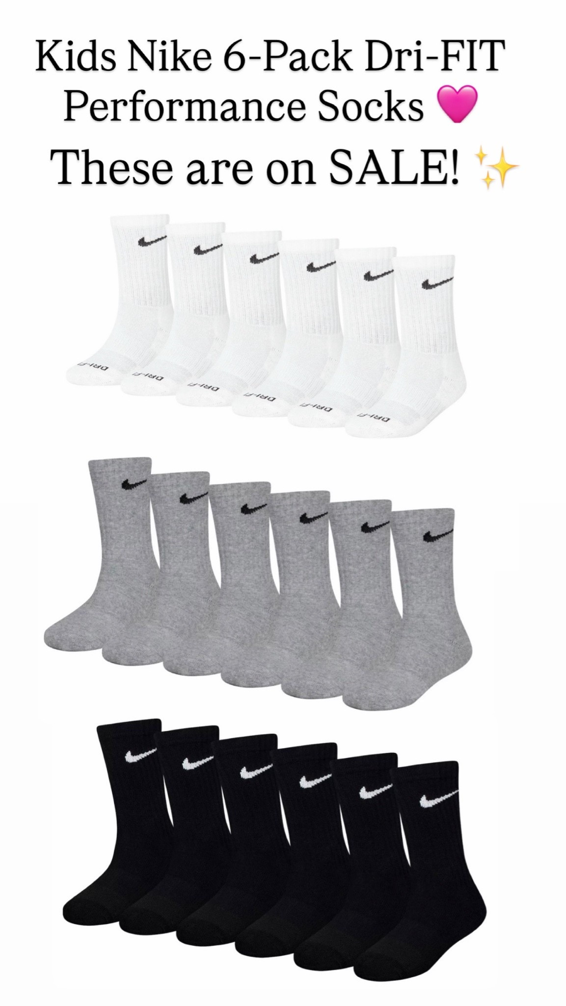 Kids Nike 6-Pack Dri-FIT Performance socks are on sale!!!!

#LTKKids #LTKSaleAlert